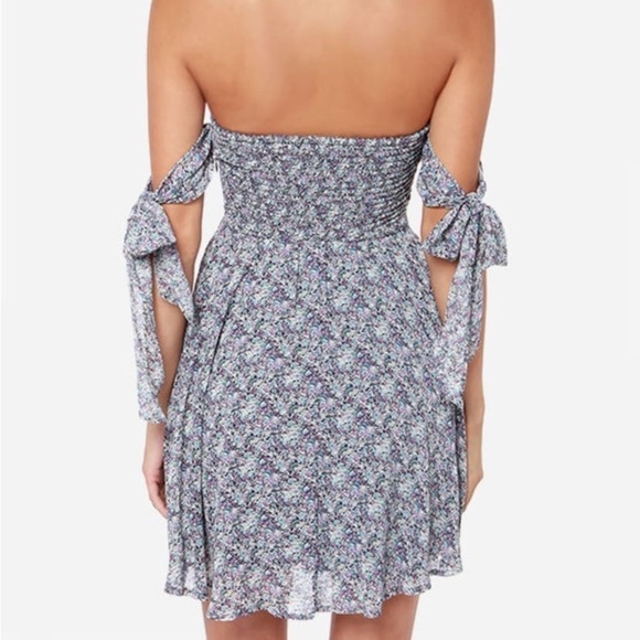 Floral Print Black and Pink Off the Shoulders Boho Mini Dress Size Small S - Picture 12 of 15